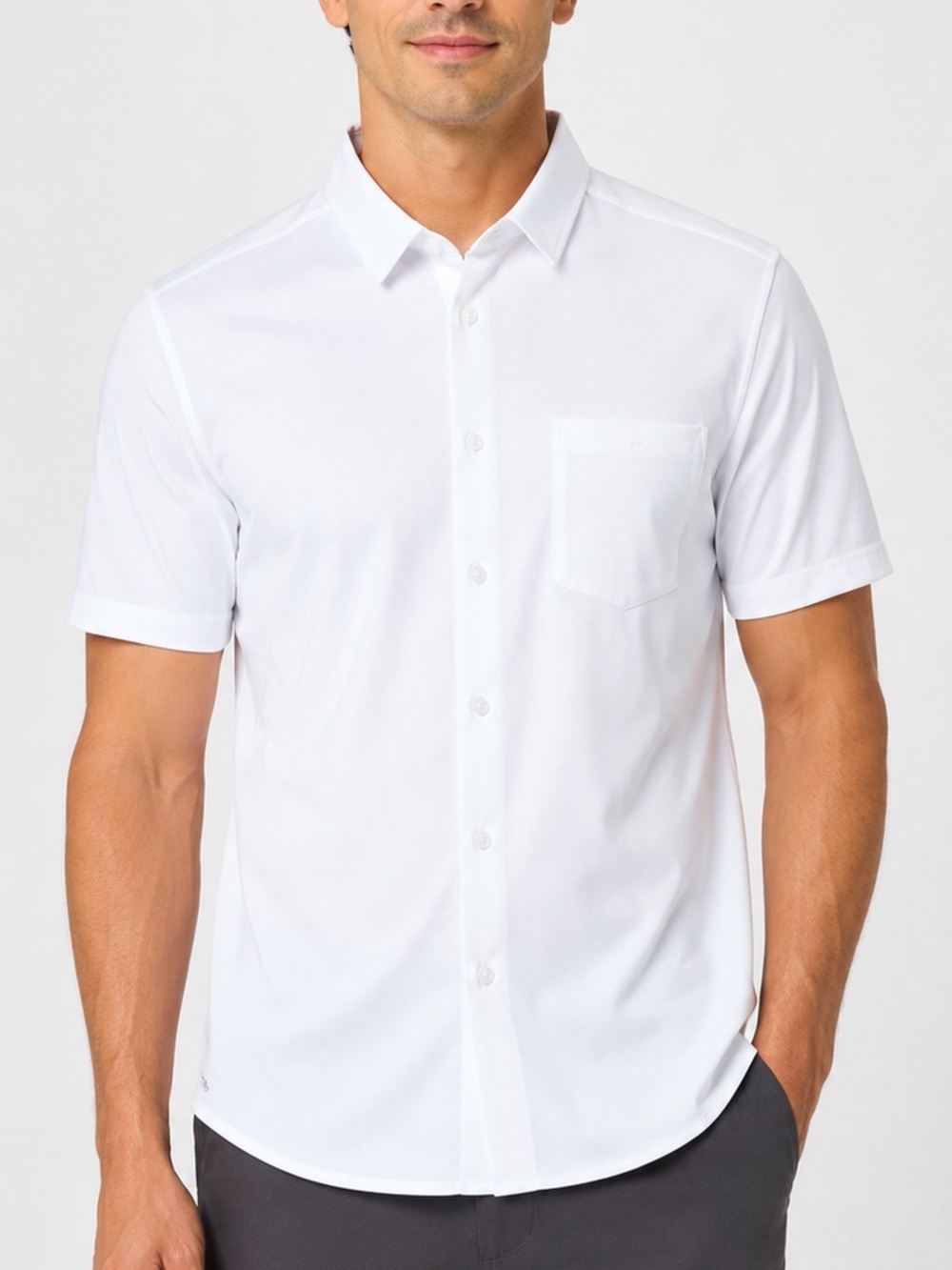 VRST Men’s Performance Short Sleeve Button Up polo Shirt White XL stretch